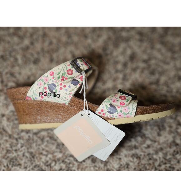 Birkenstock Papillio Dorothy Wedge Sandals Meadow Flowers Beige Size 7 - Picture 9 of 11